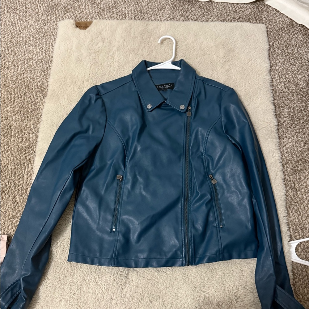 Blue Faux Leather moto Jacket